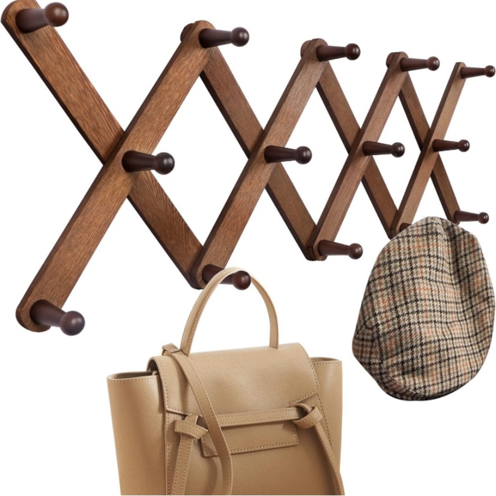 New Open Box OROPY Wood Accordion Wall Hanger, Expandable Coat Rack Wall Mount